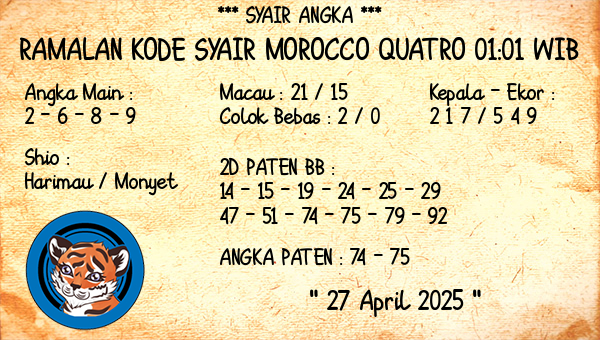 Prediksi Morocco Quatro 01:01 WIB