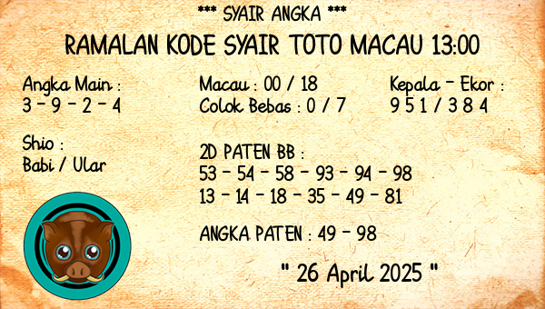 Prediksi Toto Macau 13:00