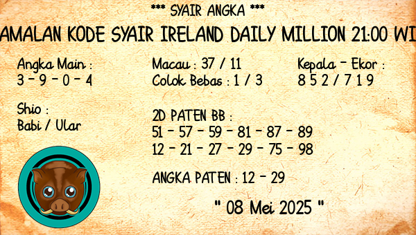 Prediksi Ireland Daily Million 21:00 WIB