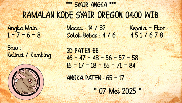 Prediksi Oregon 04:00 WIB