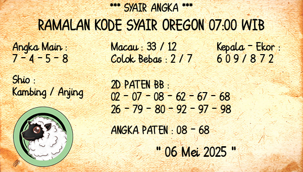 Prediksi Oregon 07:00 WIB