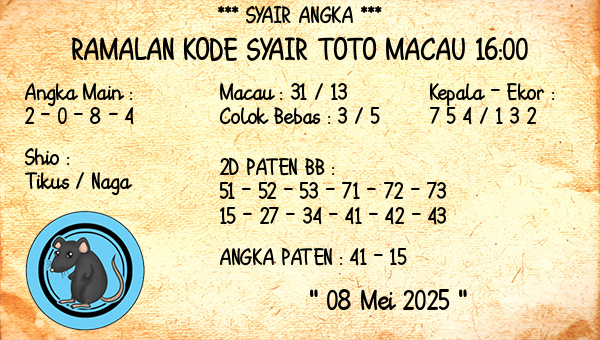 Prediksi Toto Macau 16:00