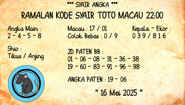 Prediksi Toto Macau 22:00