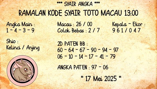 Prediksi Toto Macau 13:00