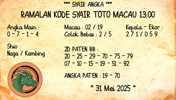 Prediksi Toto Macau 13:00